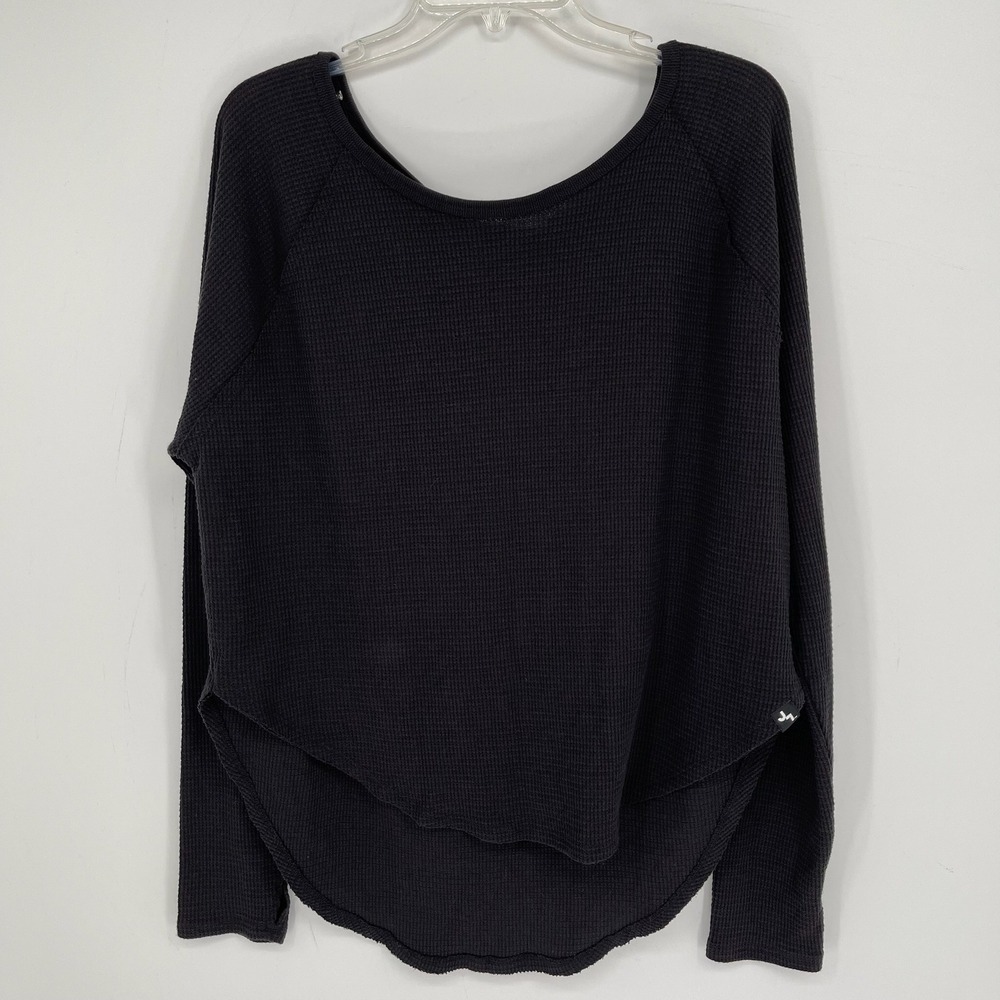 JoyLab Women's Black Waffle Knit Stretch Relaxed Long Sleeve High Low Top Size L